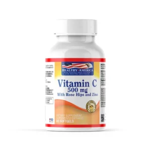 Vitamin C 500mg Rose Hips Zinc Healthy America 60 Softgels