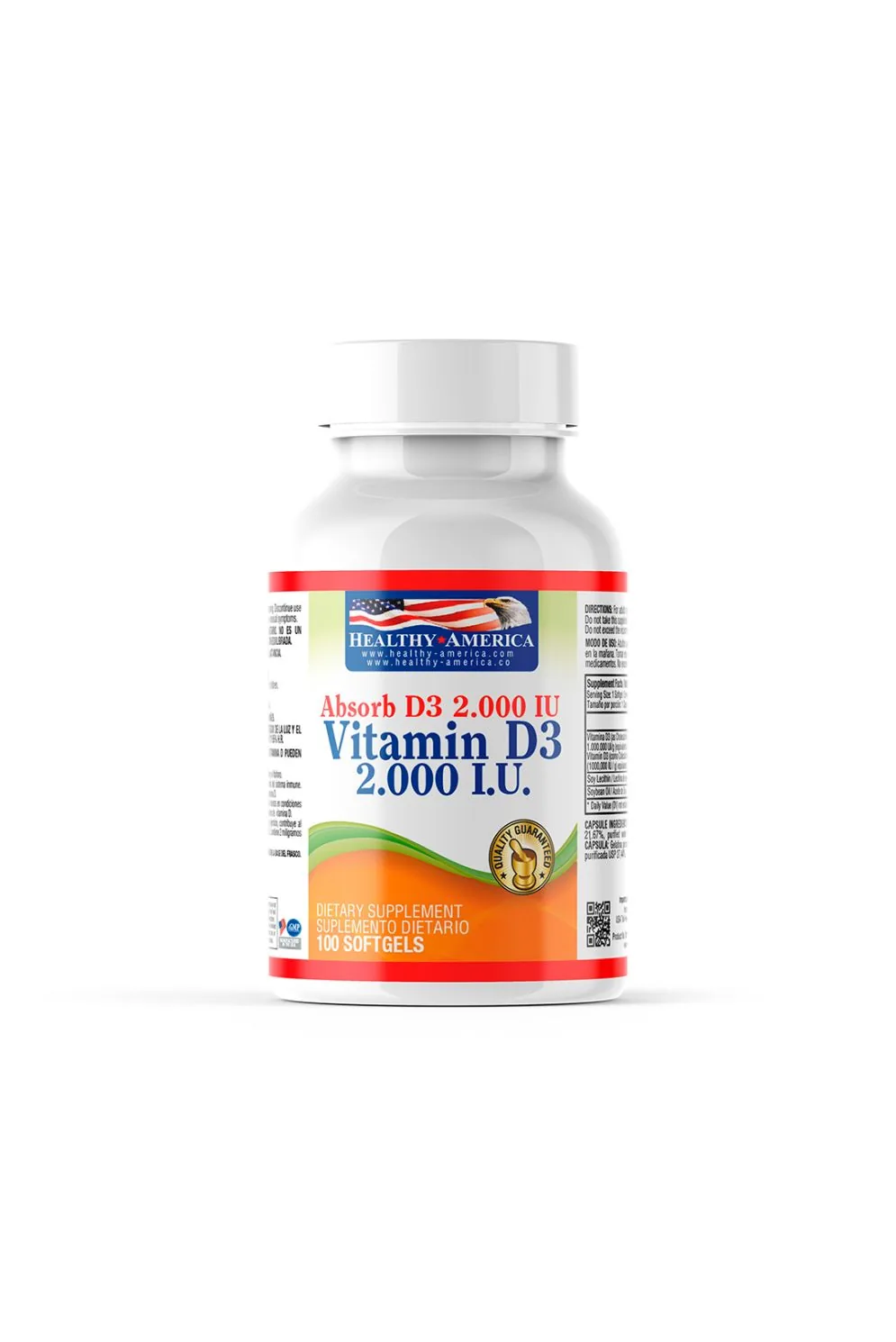 Comprar Vitamin D3 2000 IU Healthy America x 100 softgels en Colombia | Natural Be Vitamin D3 2000iu Healthy America 100 Softgels